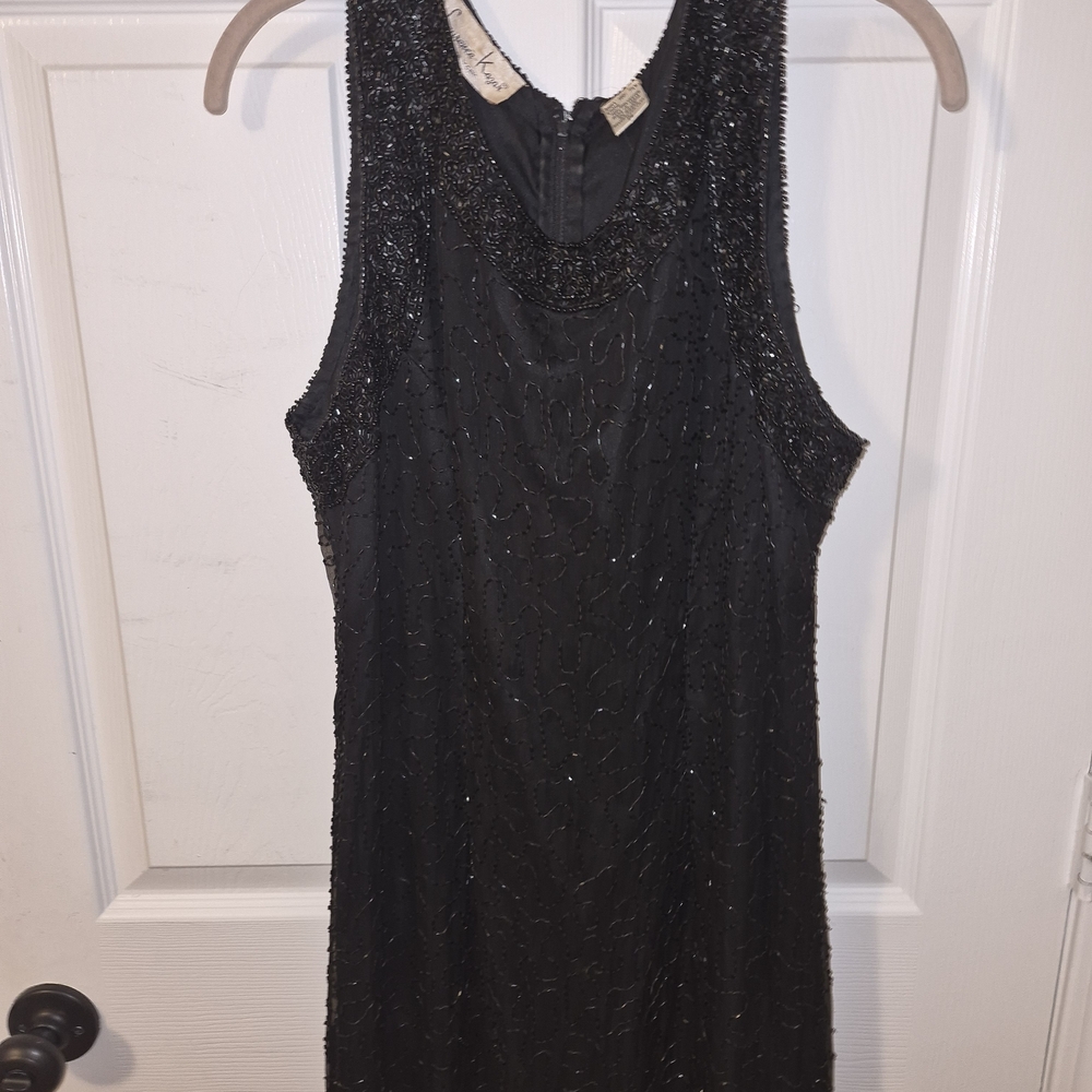 Laurence Kazar Black Beaded Backless Dress